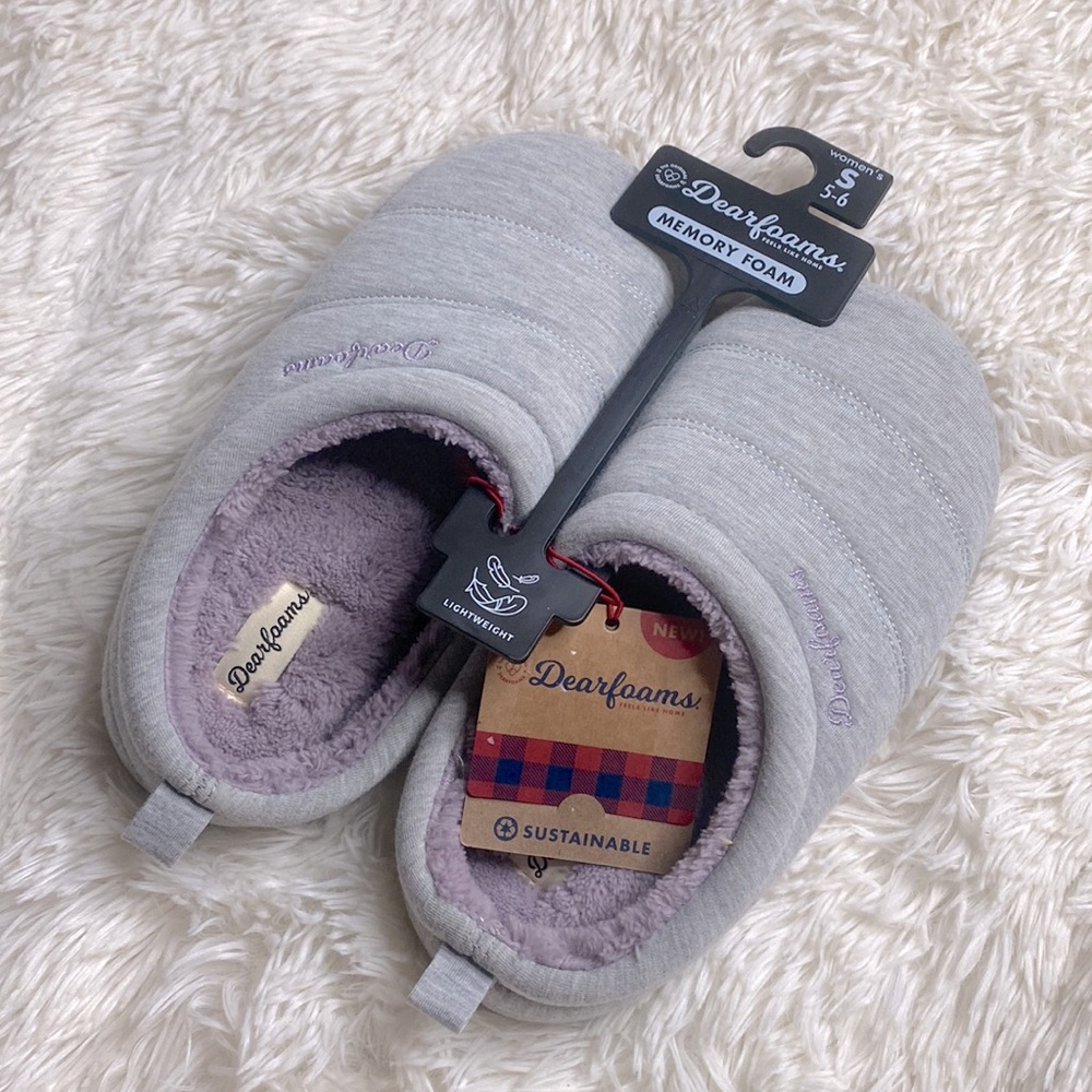 Dearfoams Memory Foam Lightweight Gray Skip On Bedroom Slippers Size 5-6